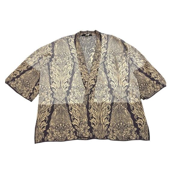 Peruvian Connection Sweaters - Peruvian Connection Open Cardigan Sweater Womens Sz M Beige & Gray Kimono Sleeve